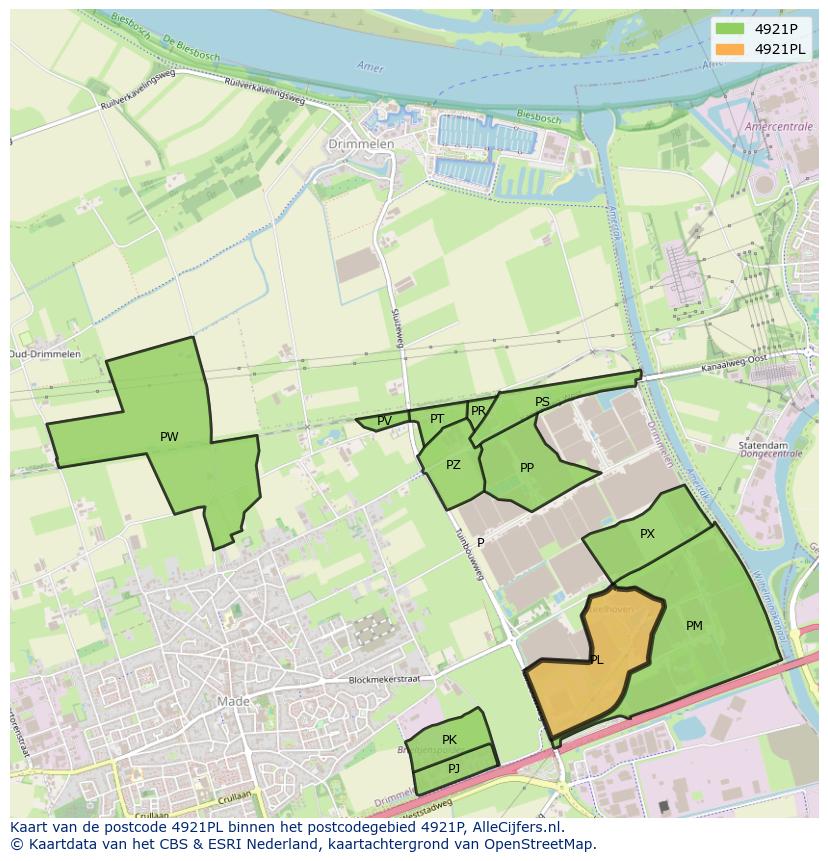 Afbeelding van het postcodegebied 4921 PL op de kaart.