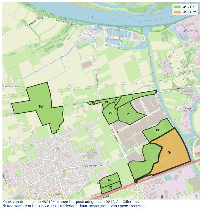 Afbeelding van het postcodegebied 4921 PM op de kaart.