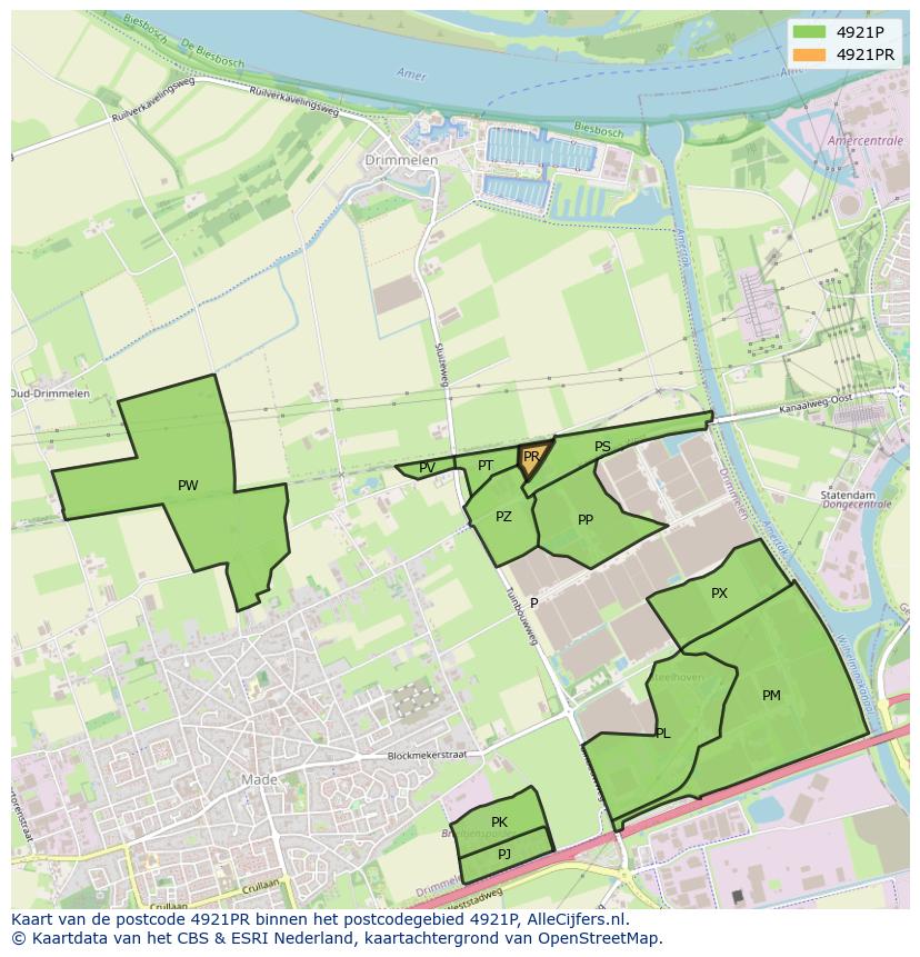 Afbeelding van het postcodegebied 4921 PR op de kaart.