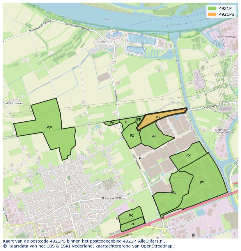 Afbeelding van het postcodegebied 4921 PS op de kaart.