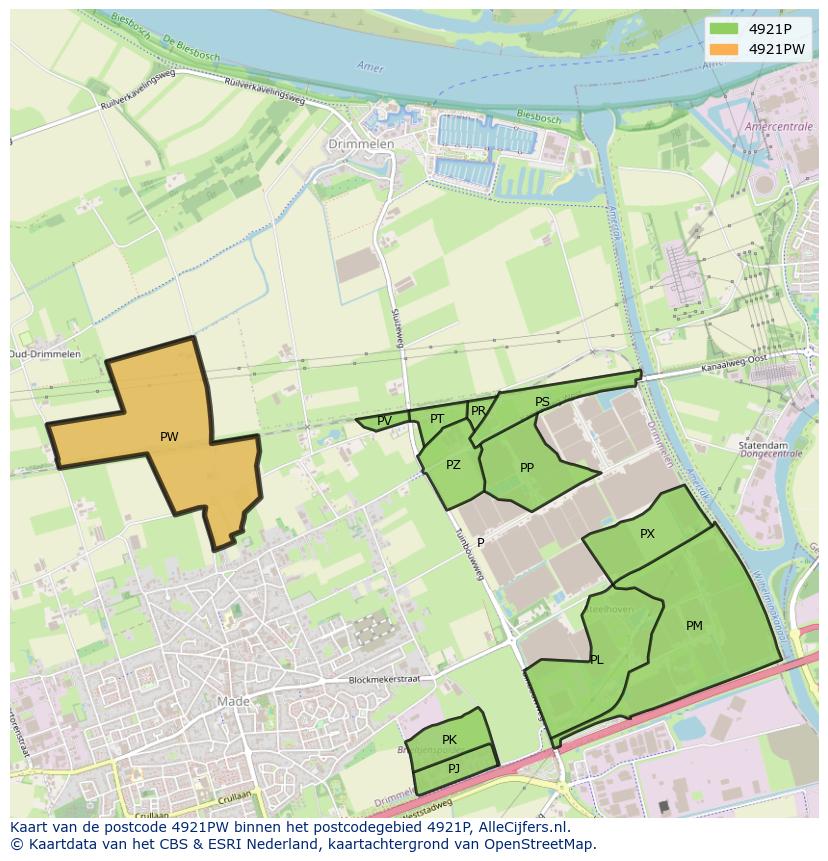 Afbeelding van het postcodegebied 4921 PW op de kaart.