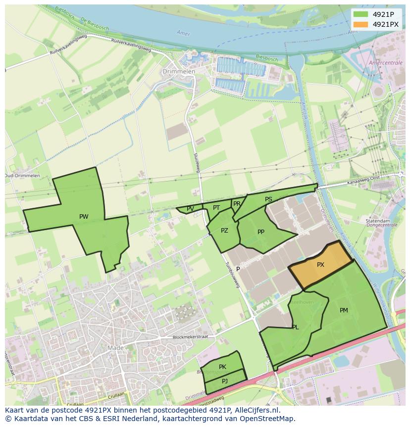Afbeelding van het postcodegebied 4921 PX op de kaart.