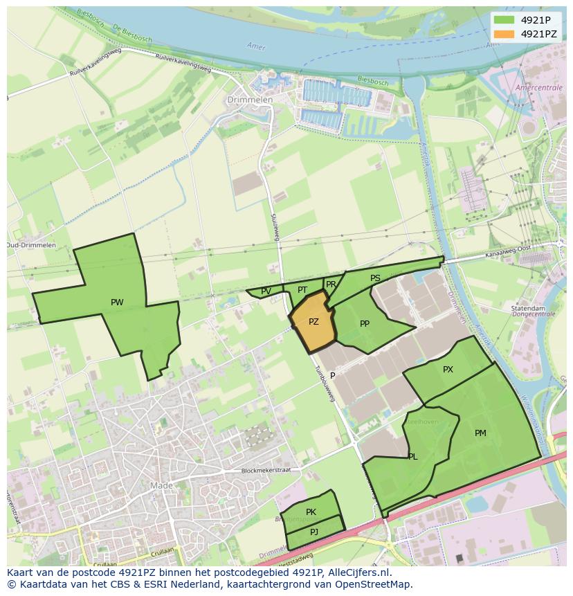 Afbeelding van het postcodegebied 4921 PZ op de kaart.