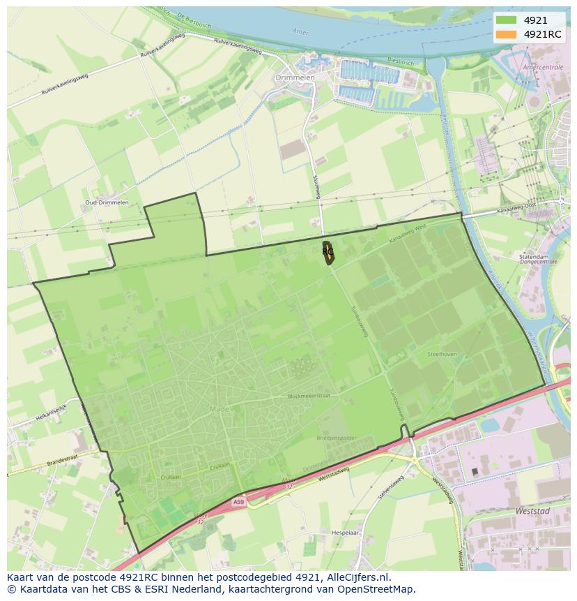 Afbeelding van het postcodegebied 4921 RC op de kaart.