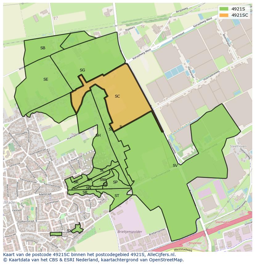 Afbeelding van het postcodegebied 4921 SC op de kaart.