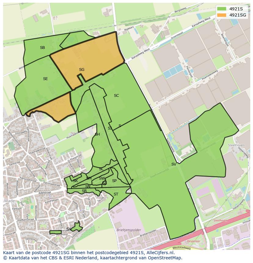 Afbeelding van het postcodegebied 4921 SG op de kaart.