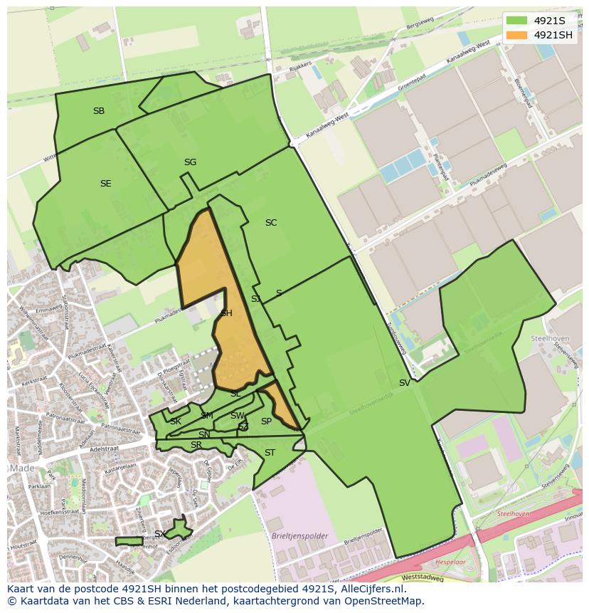 Afbeelding van het postcodegebied 4921 SH op de kaart.