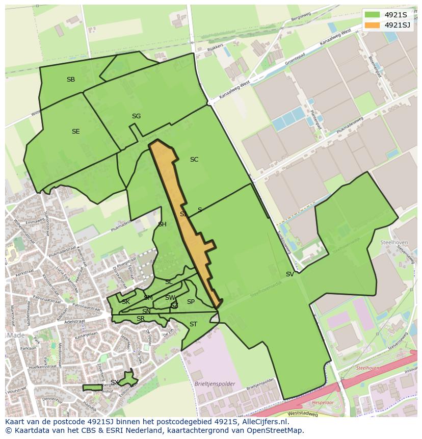 Afbeelding van het postcodegebied 4921 SJ op de kaart.