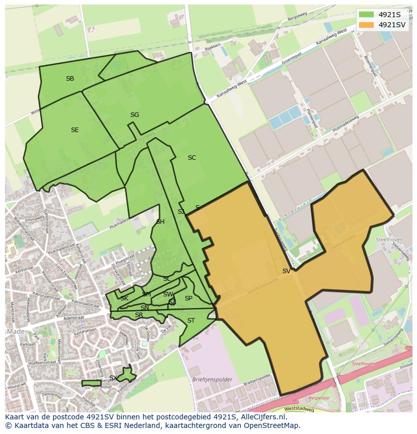 Afbeelding van het postcodegebied 4921 SV op de kaart.