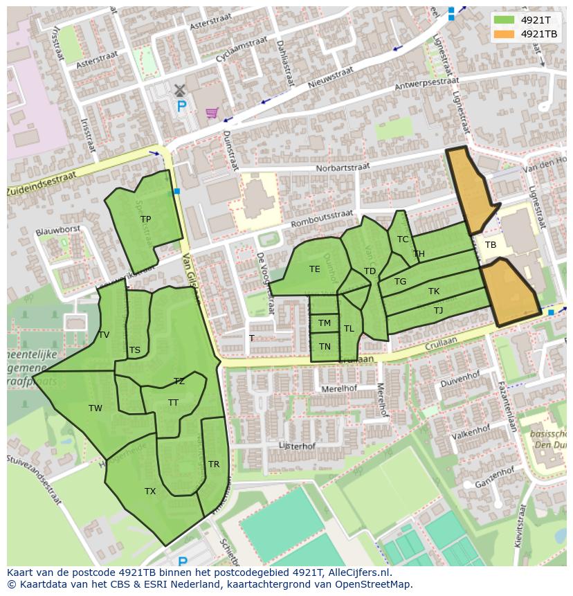 Afbeelding van het postcodegebied 4921 TB op de kaart.
