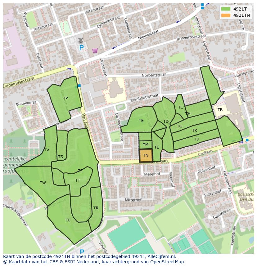 Afbeelding van het postcodegebied 4921 TN op de kaart.