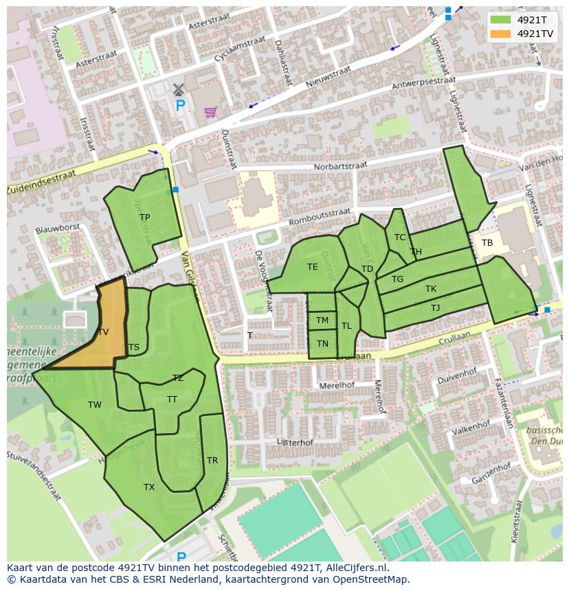 Afbeelding van het postcodegebied 4921 TV op de kaart.