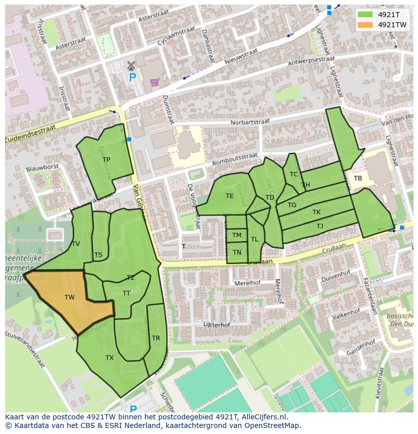 Afbeelding van het postcodegebied 4921 TW op de kaart.