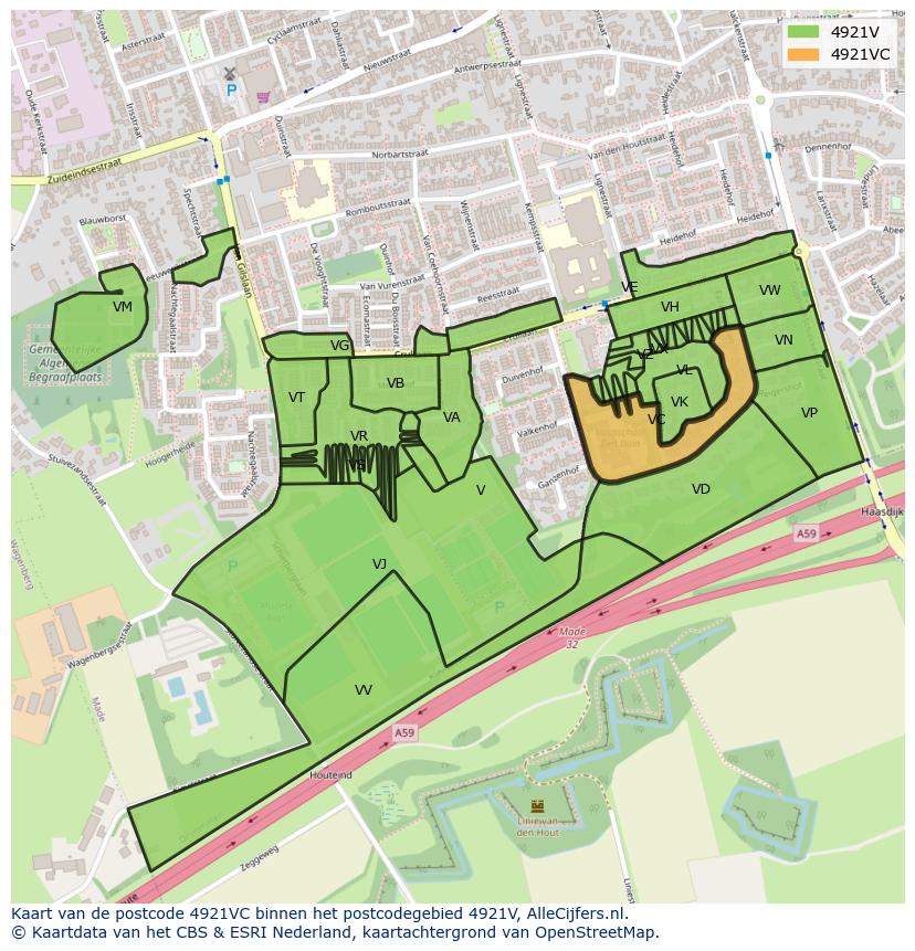 Afbeelding van het postcodegebied 4921 VC op de kaart.