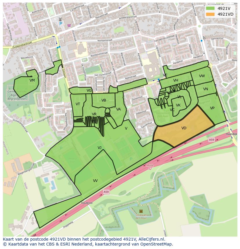 Afbeelding van het postcodegebied 4921 VD op de kaart.