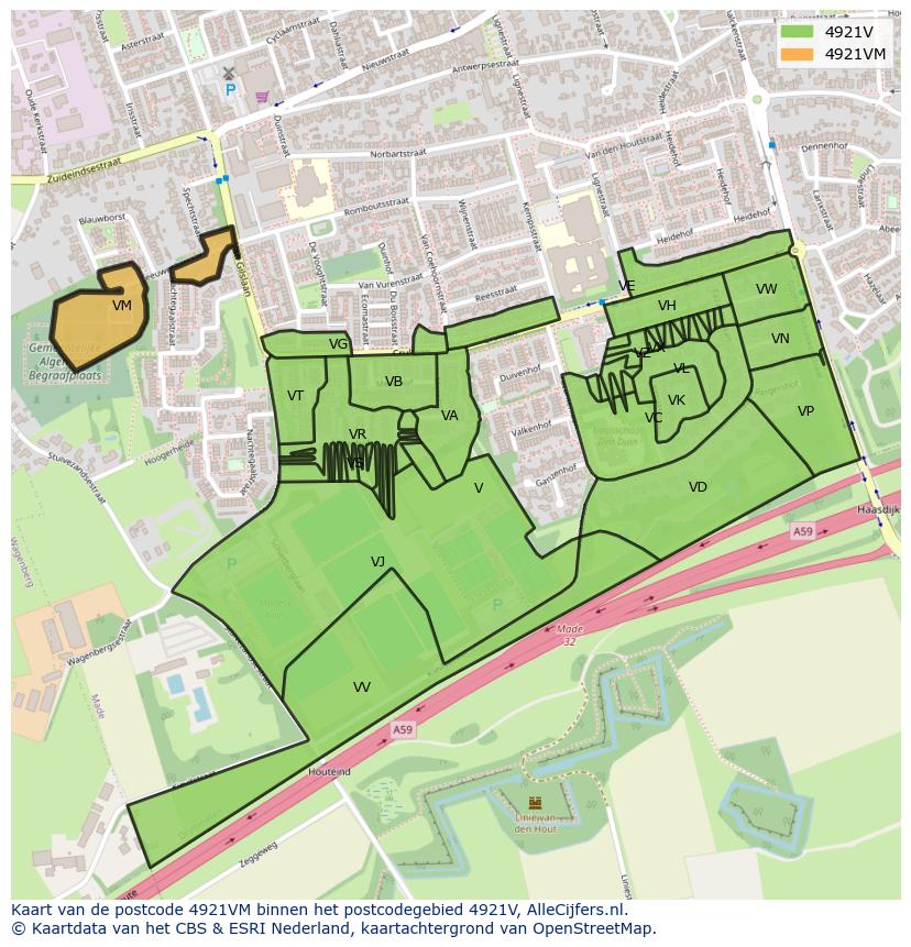 Afbeelding van het postcodegebied 4921 VM op de kaart.