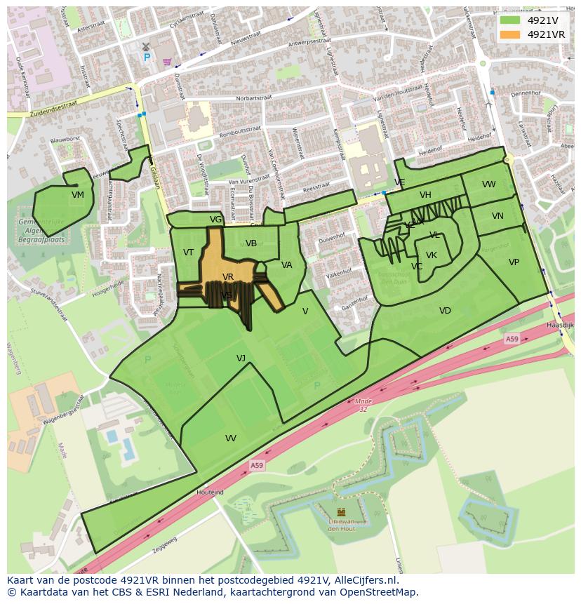 Afbeelding van het postcodegebied 4921 VR op de kaart.