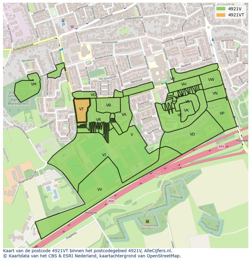 Afbeelding van het postcodegebied 4921 VT op de kaart.