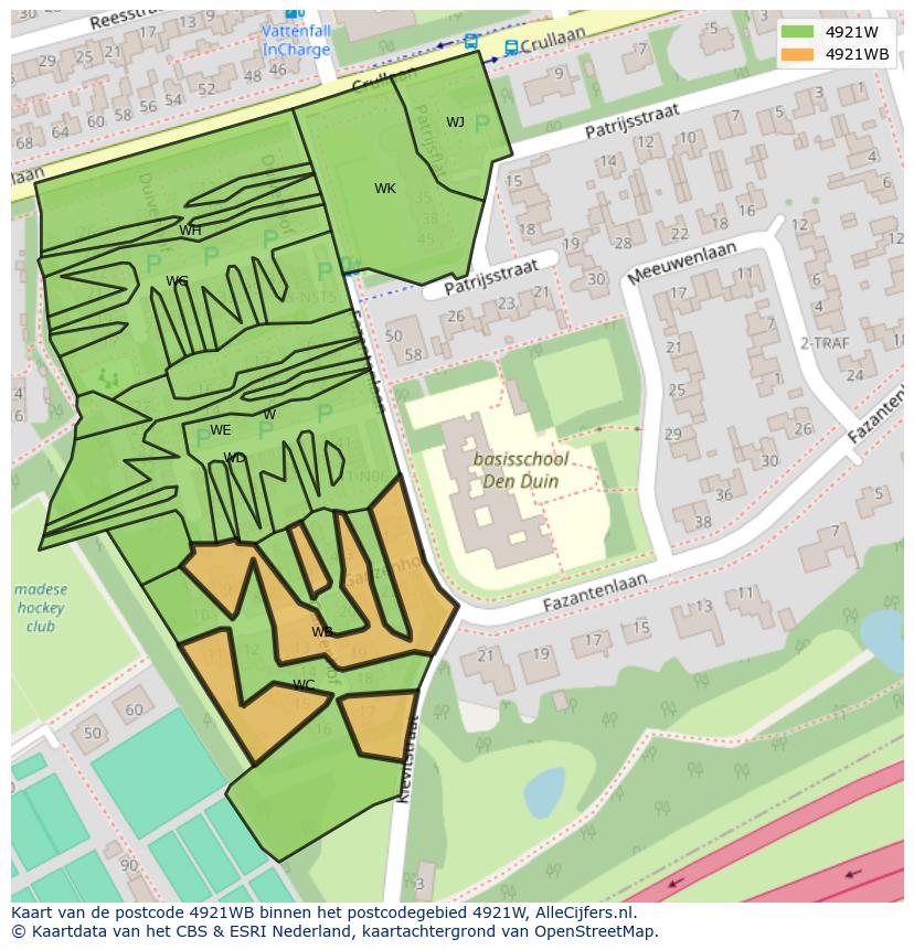 Afbeelding van het postcodegebied 4921 WB op de kaart.