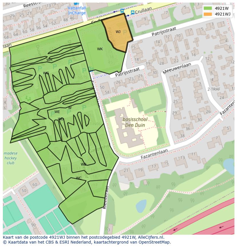 Afbeelding van het postcodegebied 4921 WJ op de kaart.