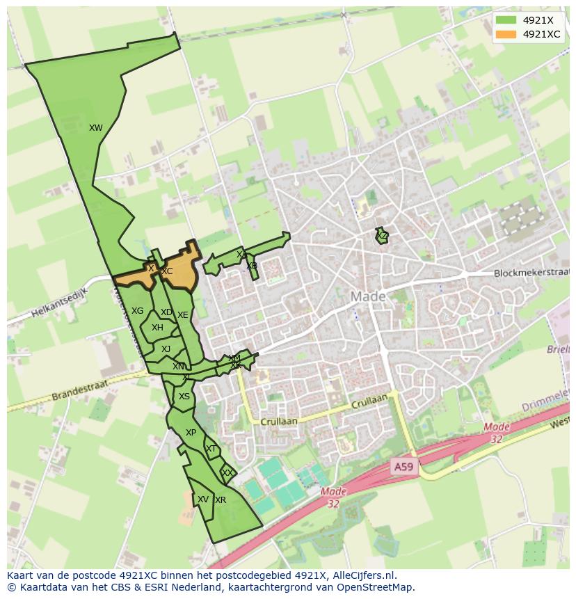 Afbeelding van het postcodegebied 4921 XC op de kaart.