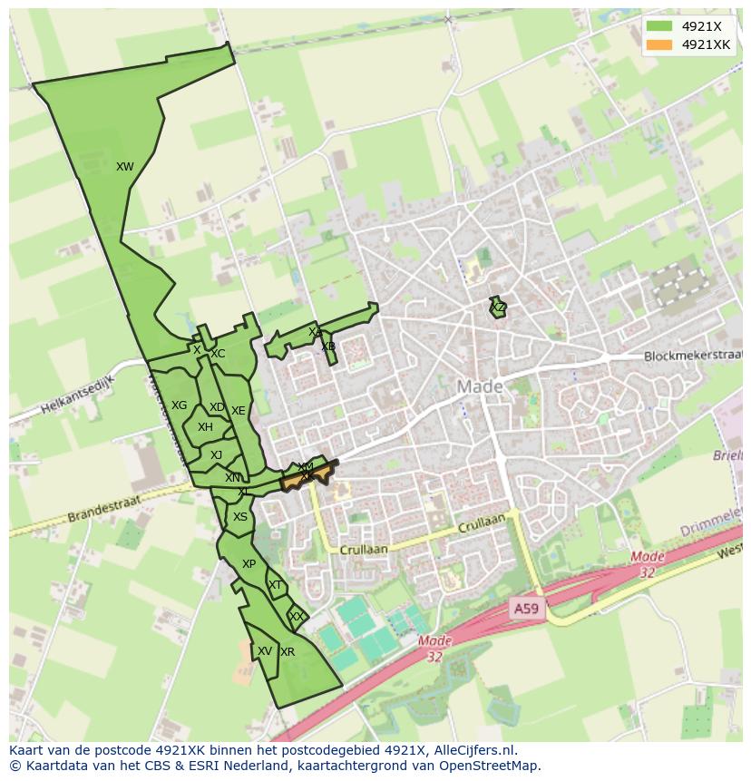 Afbeelding van het postcodegebied 4921 XK op de kaart.