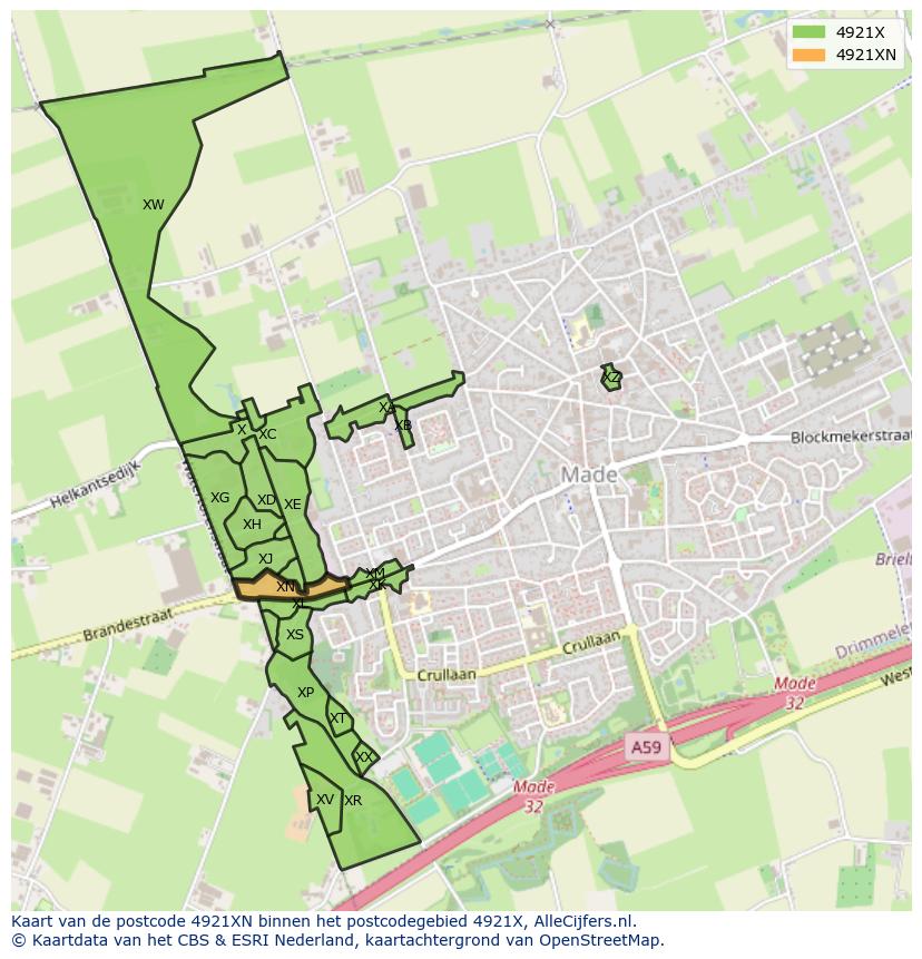 Afbeelding van het postcodegebied 4921 XN op de kaart.