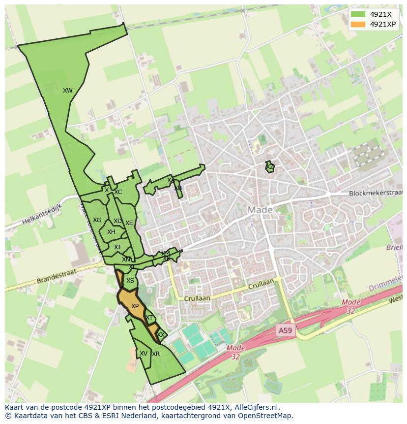 Afbeelding van het postcodegebied 4921 XP op de kaart.