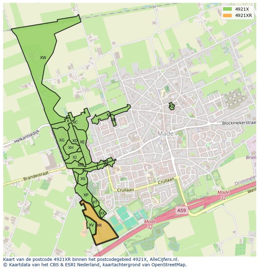 Afbeelding van het postcodegebied 4921 XR op de kaart.
