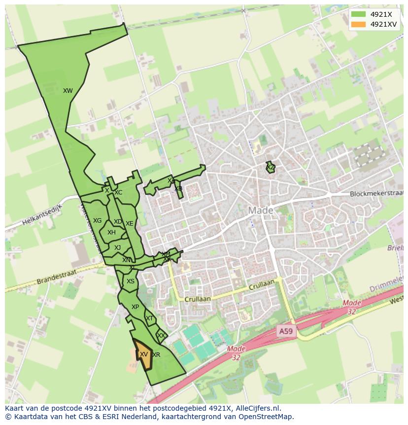 Afbeelding van het postcodegebied 4921 XV op de kaart.