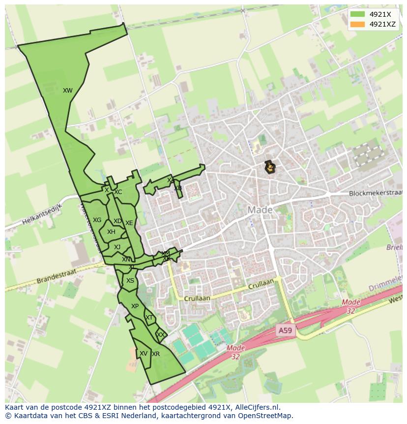 Afbeelding van het postcodegebied 4921 XZ op de kaart.