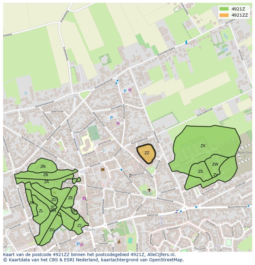 Afbeelding van het postcodegebied 4921 ZZ op de kaart.
