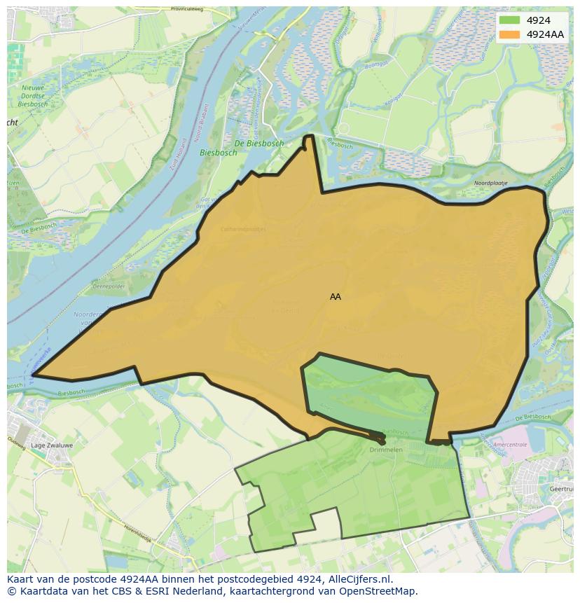 Afbeelding van het postcodegebied 4924 AA op de kaart.