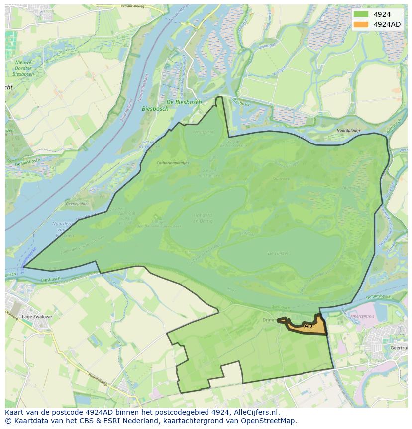 Afbeelding van het postcodegebied 4924 AD op de kaart.