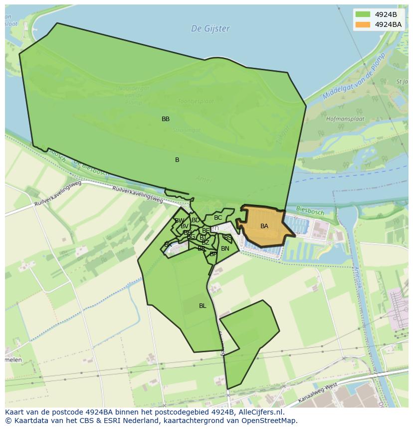 Afbeelding van het postcodegebied 4924 BA op de kaart.