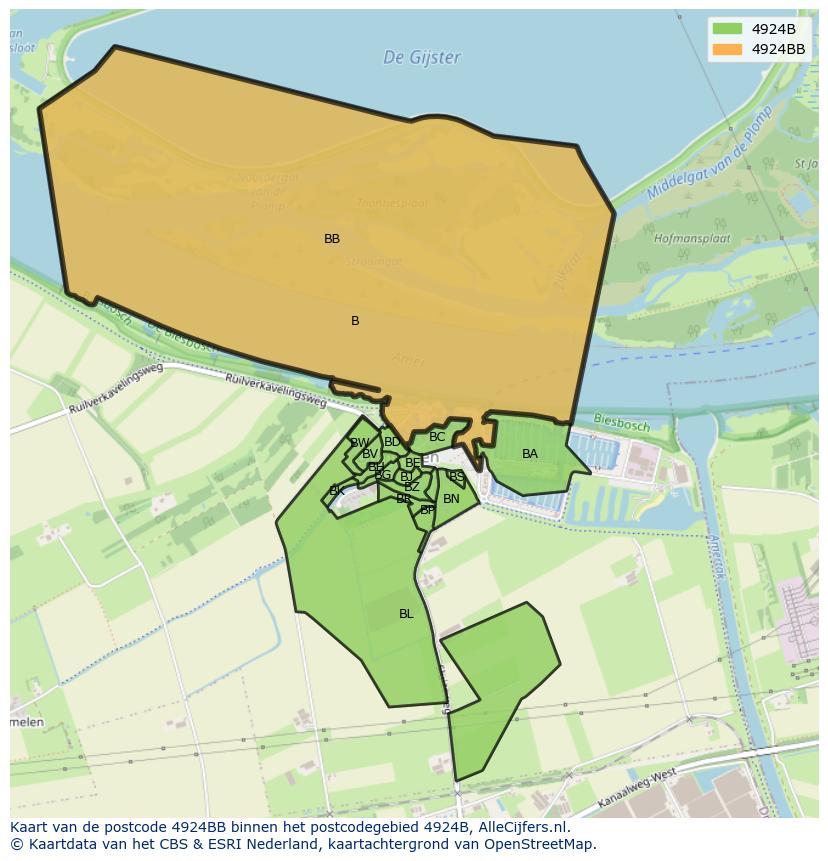 Afbeelding van het postcodegebied 4924 BB op de kaart.