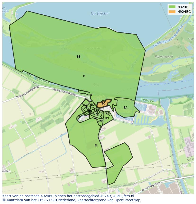 Afbeelding van het postcodegebied 4924 BC op de kaart.