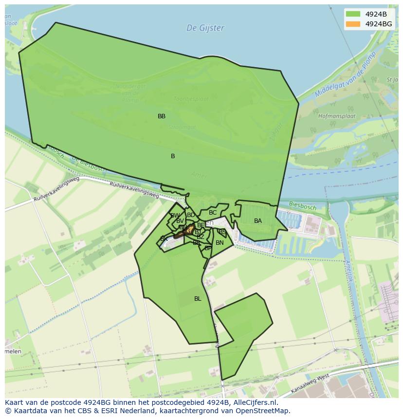 Afbeelding van het postcodegebied 4924 BG op de kaart.