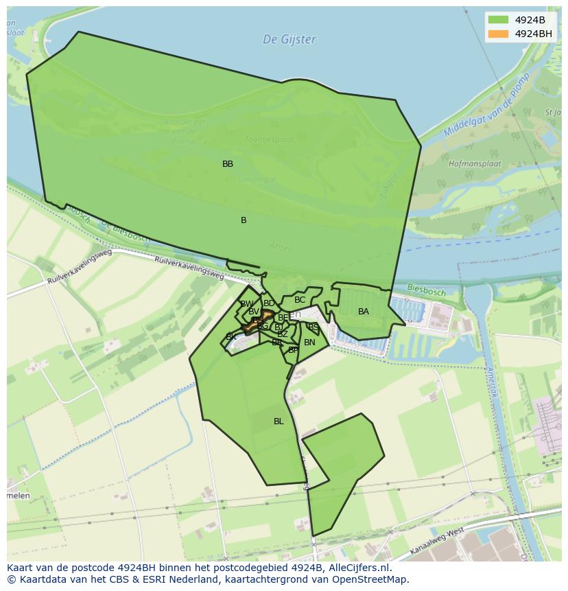 Afbeelding van het postcodegebied 4924 BH op de kaart.