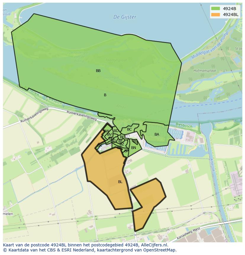 Afbeelding van het postcodegebied 4924 BL op de kaart.