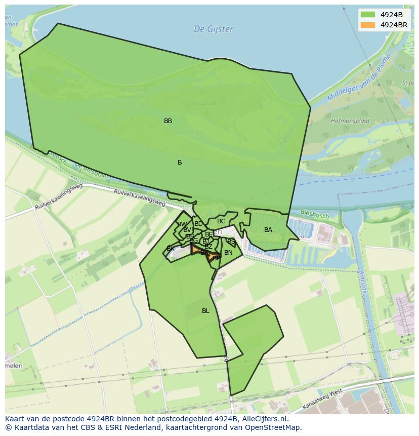 Afbeelding van het postcodegebied 4924 BR op de kaart.