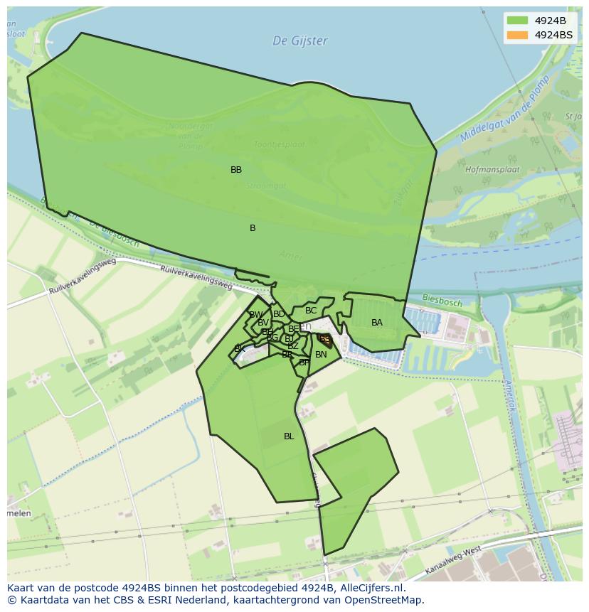 Afbeelding van het postcodegebied 4924 BS op de kaart.