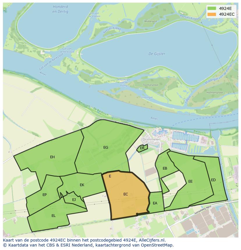 Afbeelding van het postcodegebied 4924 EC op de kaart.