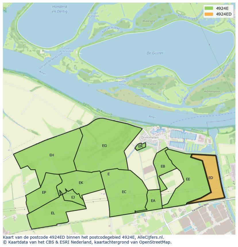 Afbeelding van het postcodegebied 4924 ED op de kaart.