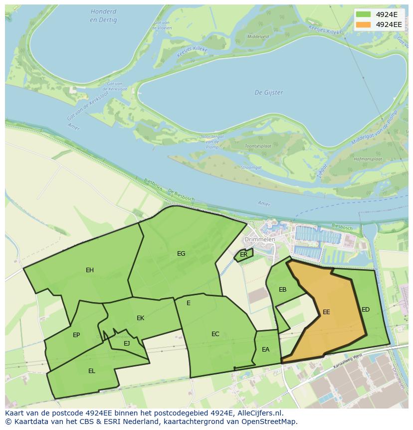 Afbeelding van het postcodegebied 4924 EE op de kaart.