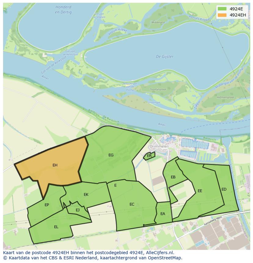 Afbeelding van het postcodegebied 4924 EH op de kaart.