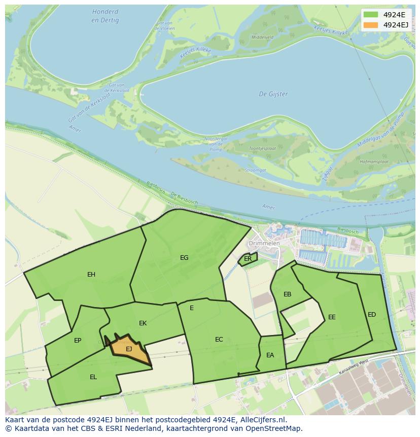Afbeelding van het postcodegebied 4924 EJ op de kaart.