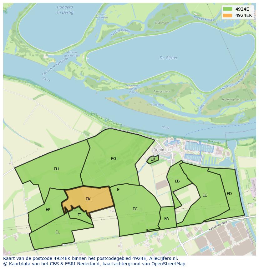 Afbeelding van het postcodegebied 4924 EK op de kaart.