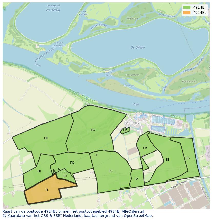 Afbeelding van het postcodegebied 4924 EL op de kaart.