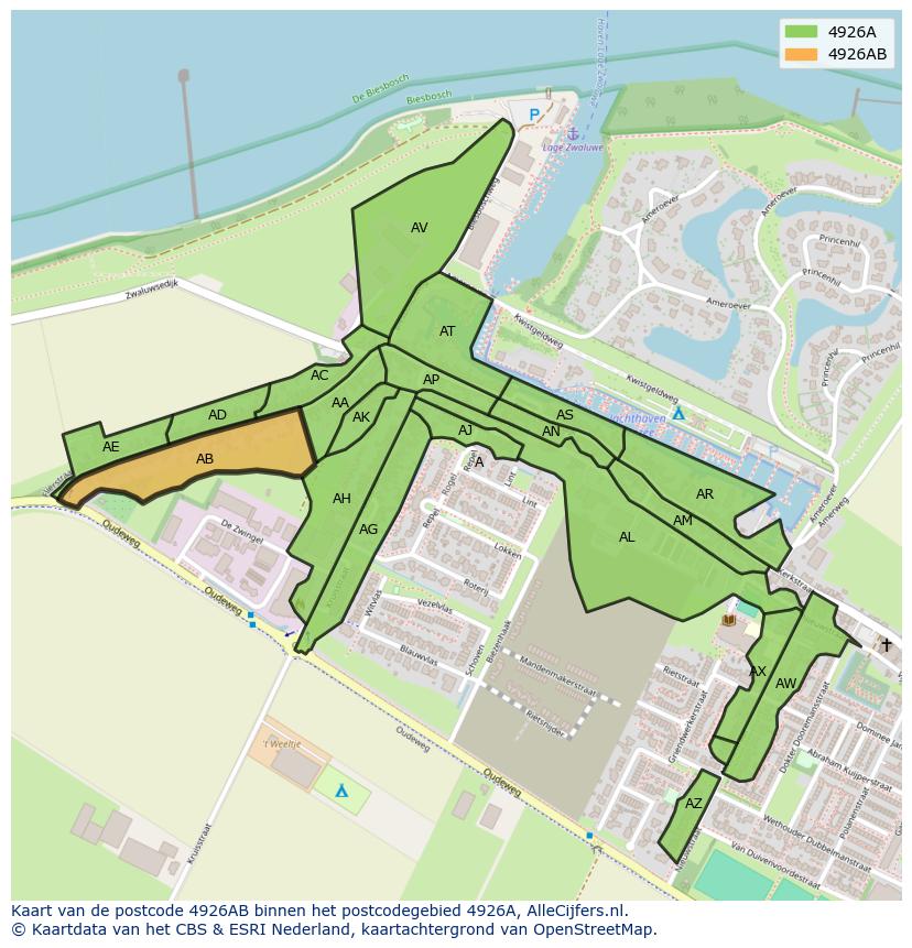 Afbeelding van het postcodegebied 4926 AB op de kaart.